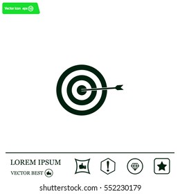 icon flat target with dart in black, isolated, shaded