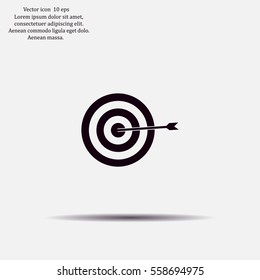 icon flat target with dart in black, isolated, shaded