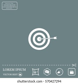 icon flat target with dart in black, isolated, shaded