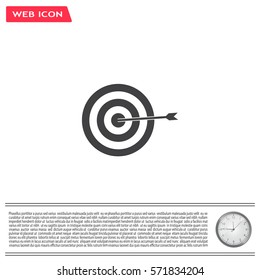 icon flat target with dart in black, isolated, shaded