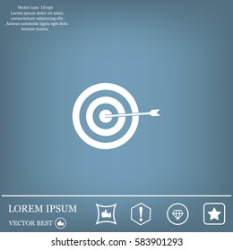 icon flat target with dart in black, isolated, shaded