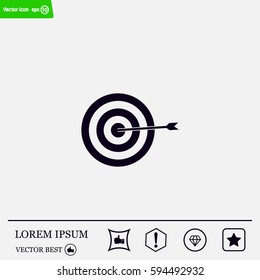 icon flat target with dart in black, isolated, shaded