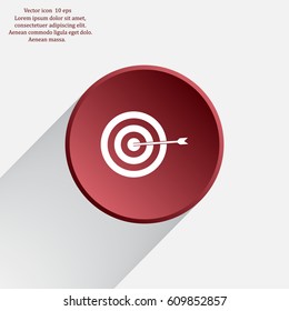 icon flat target with dart in black, isolated, shaded