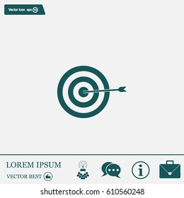icon flat target with dart in black, isolated, shaded