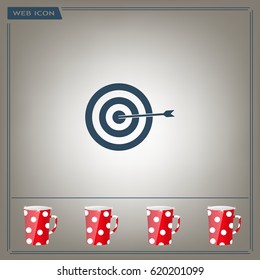 icon flat target with dart in black, isolated, shaded