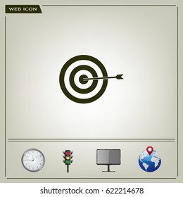 icon flat target with dart in black, isolated, shaded