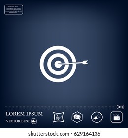icon flat target with dart in black, isolated, shaded