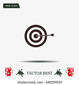 icon flat target with dart in black, isolated, shaded