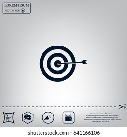 icon flat target with dart in black, isolated, shaded