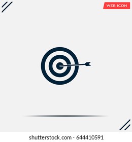 icon flat target with dart in black, isolated, shaded