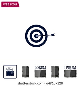icon flat target with dart in black, isolated, shaded