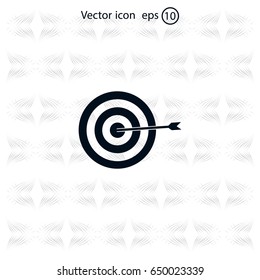icon flat target with dart in black, isolated, shaded