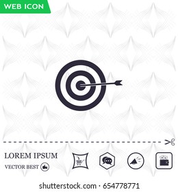 icon flat target with dart in black, isolated, shaded