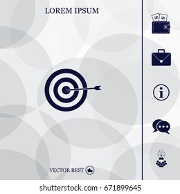 icon flat target with dart in black, isolated, shaded
