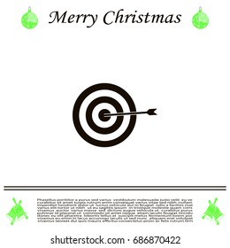 icon flat target with dart in black, isolated, shaded