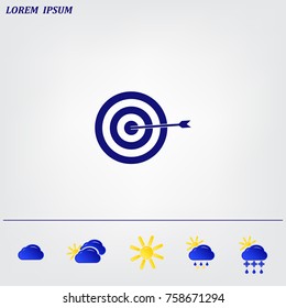 icon flat target with dart in black, isolated, shaded
