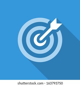 icon flat target with dart in blue, isolated, shaded