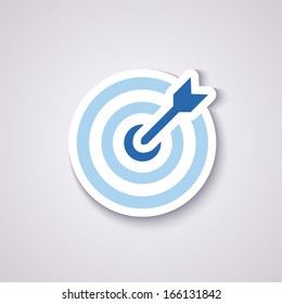 icon flat target with dart in blue, isolated, shaded