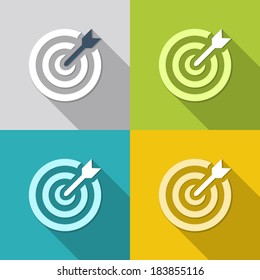 icon flat target with dart in four colors, isolated, shaded