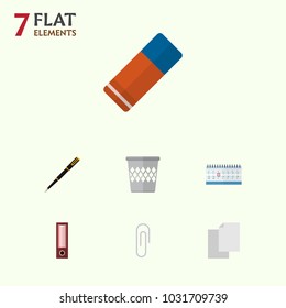 Icon flat tool set of blank, clip, bin and other vector objects. Also includes file, clip, pen elements.