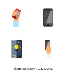 Icon flat touchscreen set of interactive display, holding, smartphone and other vector objects. Also includes cellphone, smartphone, holding elements.