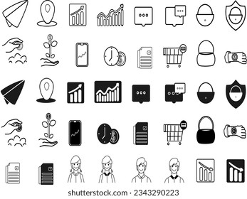 Vector de ilustraciones editable en blanco y negro de vectores planos de iconos