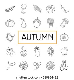  icon flat Vegetables and fruit set collection of autumn icons. Can be used for web banners, marketing and promotional materials, presentation templates. Line icons for Web and Mobile Vegetables Icons