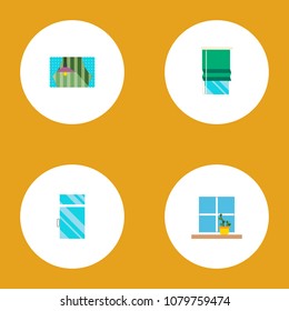 Icon flat window set of glass frame, glazing, window and other vector objects. Also includes window, curtain, frame elements.