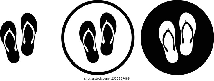 ícone flip flops black outline para design de site 
e aplicativos móveis no modo escuro 
Ilustração vetorial sobre fundo branco