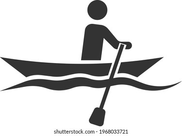 Icon of a floating man in a boat with oars. Vector image isolated on a white background. Flat icon in black style. Signs and symbols for websites, web design, and mobile apps.