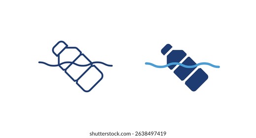 Icon of a floating plastic bottle in water, highlighting plastic pollution and ocean waste issues.