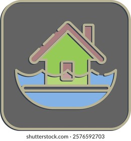Icon flood. Global warming elements. Icon in embossed style.
