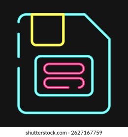 Icon floppy disk. Computer components elements. Icon in neon style.