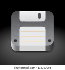 Icon for floppy disk. Dark background. Vector saved as eps-10, file contains objects with transparency.