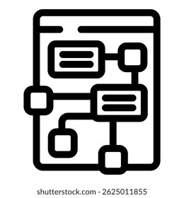 Icon of a flowchart on a tablet, representing software development