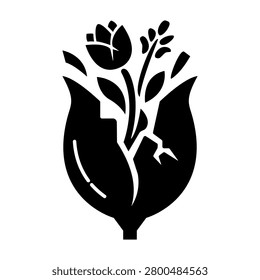 Icon of a flower growing from a shattered vessel, symbolizing resilience, hope, new beginnings, and overcoming obstacles.