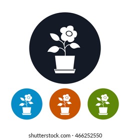 Icon Flower Pot, Four Types of Round Icons Pot with Flower , Vector Illustration
