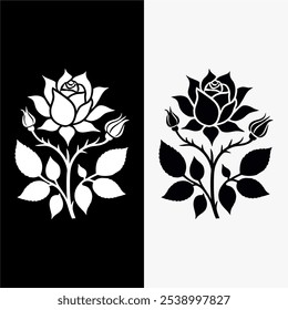 Symbol Blume Rose Vektor schwarz-weiß Silhouette Linie Kunst Malbuch