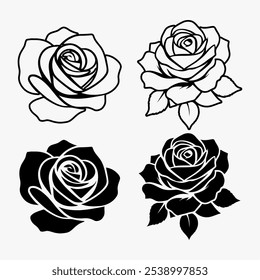 Symbol Blume Rose Vektor schwarz-weiß Silhouette Linie Kunst Malbuch