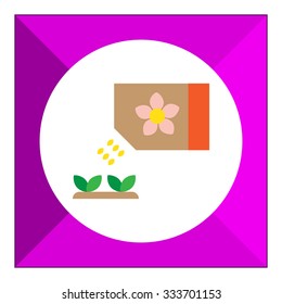 Icon of flower seed packet with few seeds falling out and growing sprouts