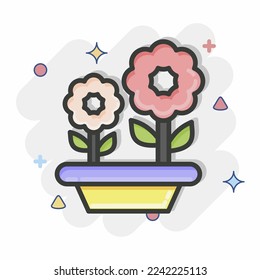 Icon Flowers. related to Flora symbol. Comic Style. simple illustration. plant. Oak. leaf. rose