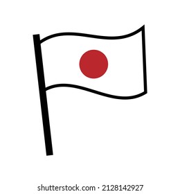 Icon of a fluttering Japanese flag. Flat design vector illustration.