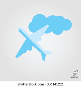 Icon of flying airplane and cloud