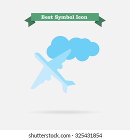 Icon of flying airplane and cloud