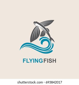 icon of flying fish with waves