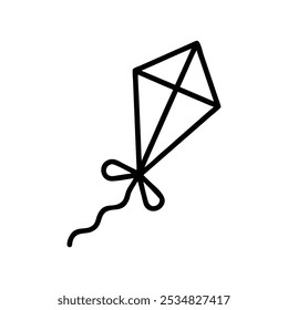Icon of a flying kite, designed with pixel-perfect precision and an editable stroke.