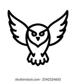 Icon of a flying owl from the front, representing wisdom and nocturnal wildlife.