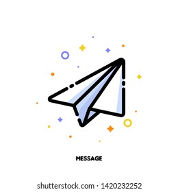 Icon of flying paper plane which symbolizes text message for help and support concept. Flat filled outline style. Pixel perfect 64x64. Editable stroke