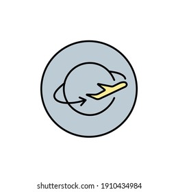 Icon flying in the sky plane with clouds on white background in flat style with contour. simple desain