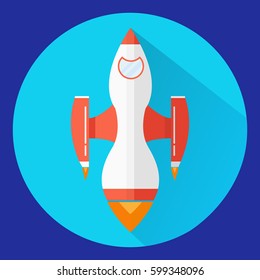 Icon the flying-up rocket. In flat style a vector. A design concept for the website. Spaceship modern technologies space research.